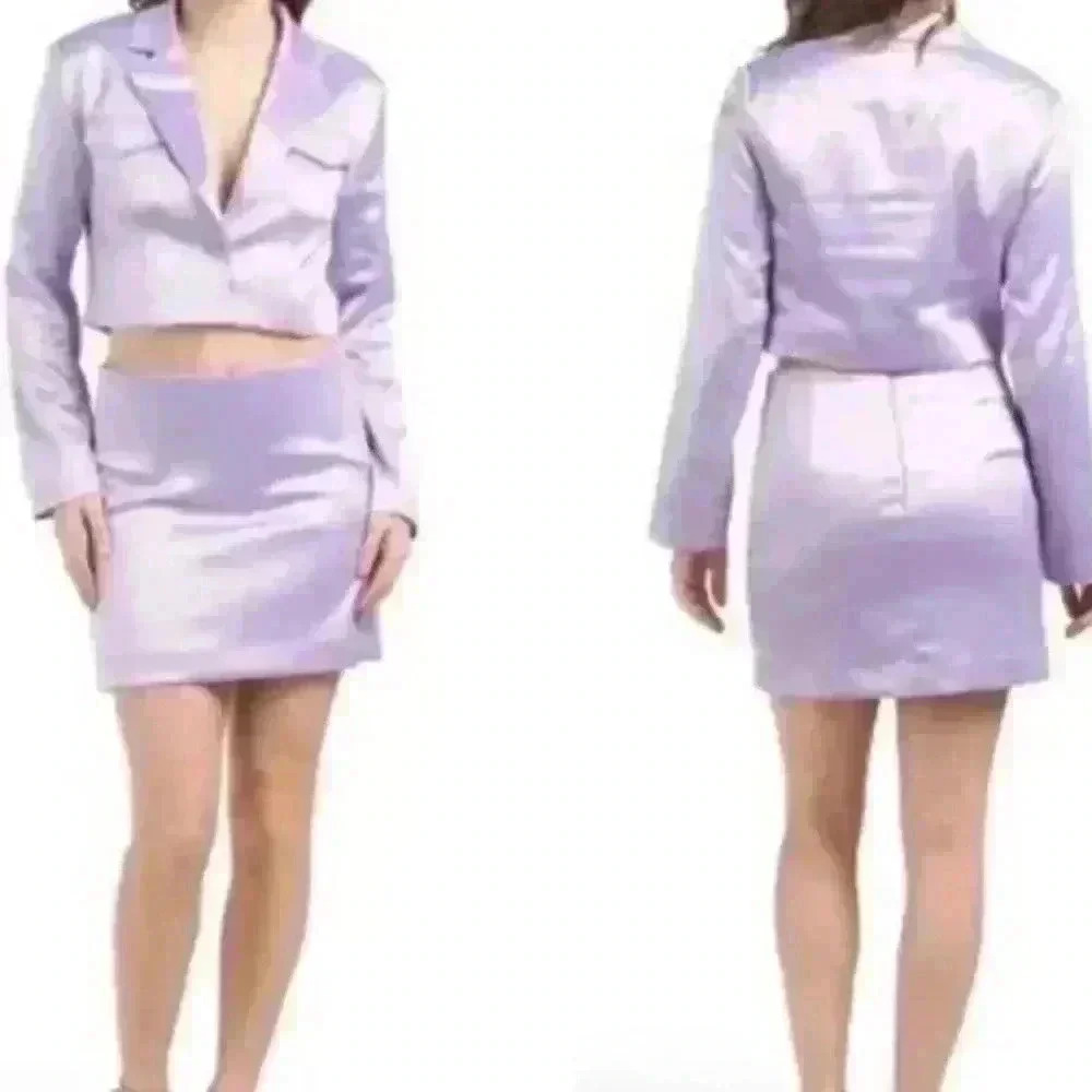 NWT House of Harlow 1960 Satin Lilac Cropped Blazer